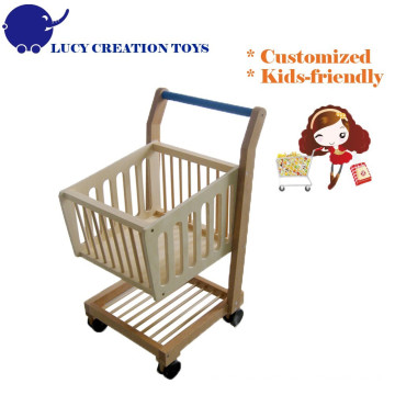 Children Pretend Play Wooden Supermarket Shopping Cart Toy